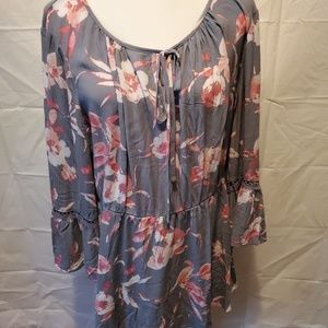 LANE BRYANT 14/16 grey blue pink flowers blouse